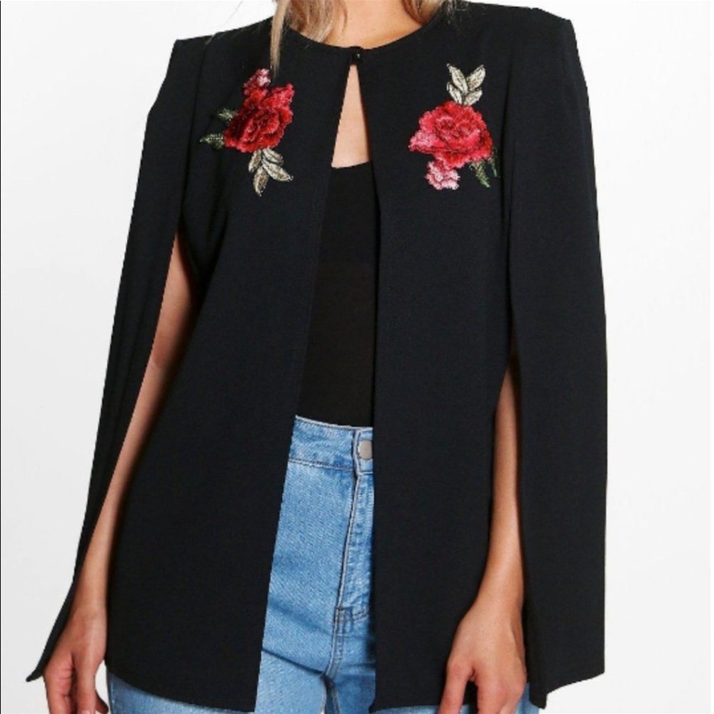 Boohoo Cape - Embroidered Rose Shoulders